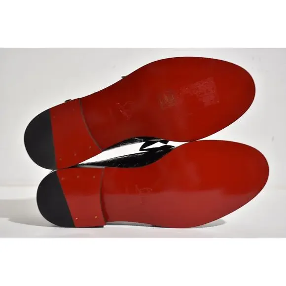 Christian Louboutin No Penny Flat Brown Expresso Croc Leather Dress Loafer 41 8